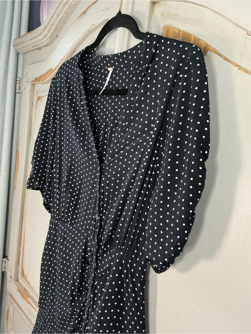 Free People | Pippa Black & White Micro Dot Mini Dress Parisian Chic Size M - Picture 4 of 10